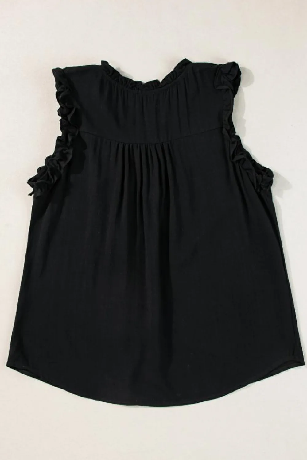 Best Dear-Lover Button Split Neck Ruffled Trim Tank Top Black