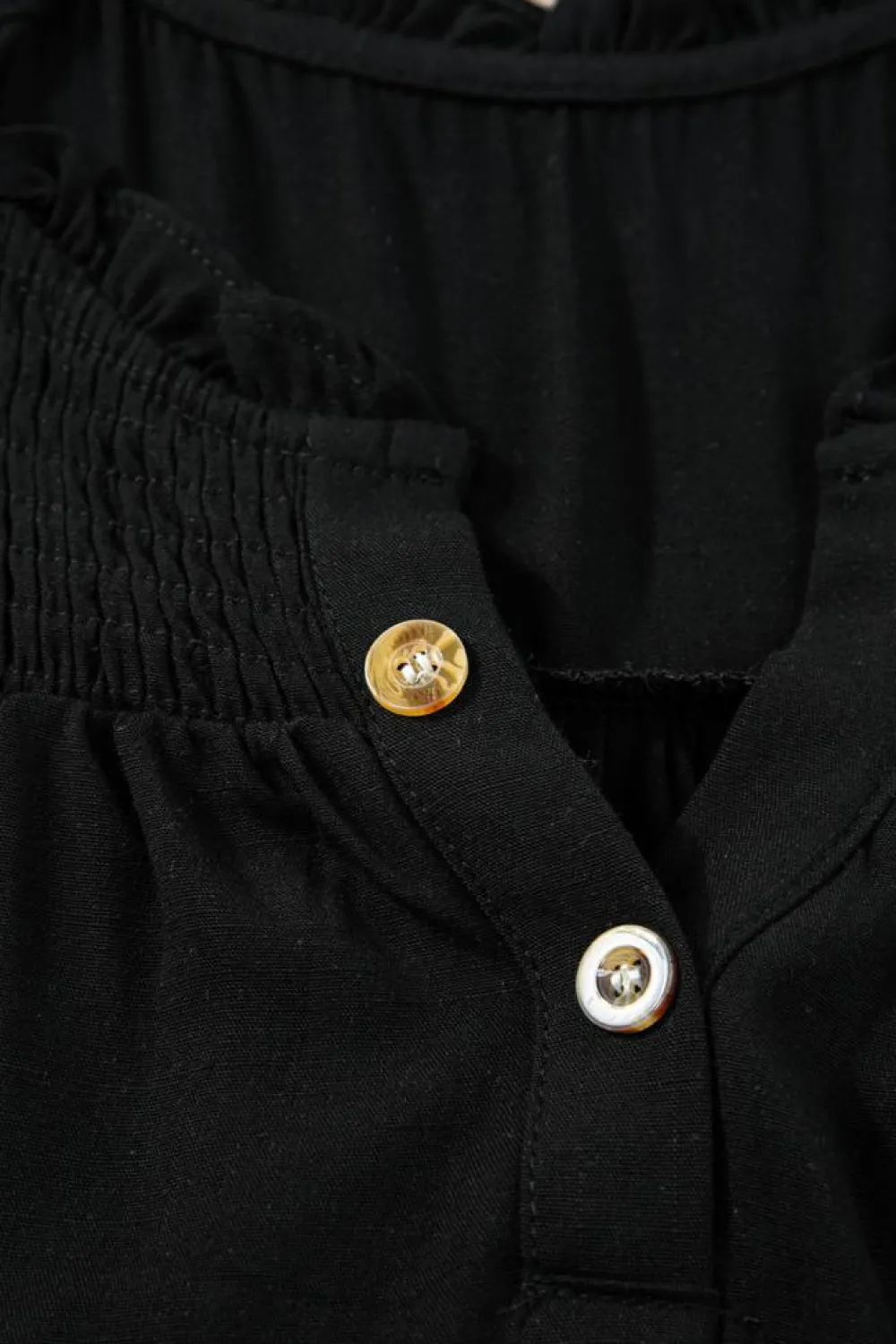 Best Dear-Lover Button Split Neck Ruffled Trim Tank Top Black