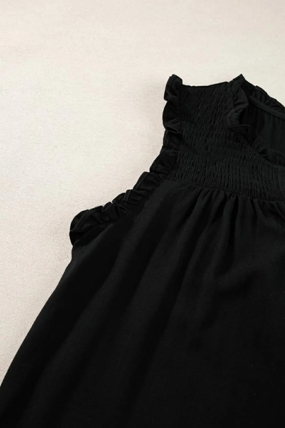 Best Dear-Lover Button Split Neck Ruffled Trim Tank Top Black