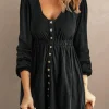 Sale Dear-Lover Button Up High Waist Long Sleeve Dress Black