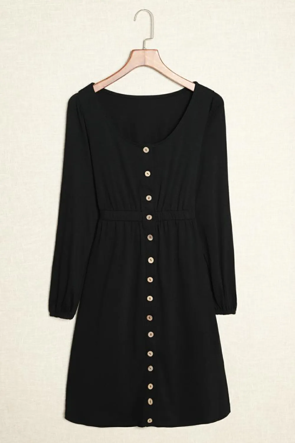 Sale Dear-Lover Button Up High Waist Long Sleeve Dress Black
