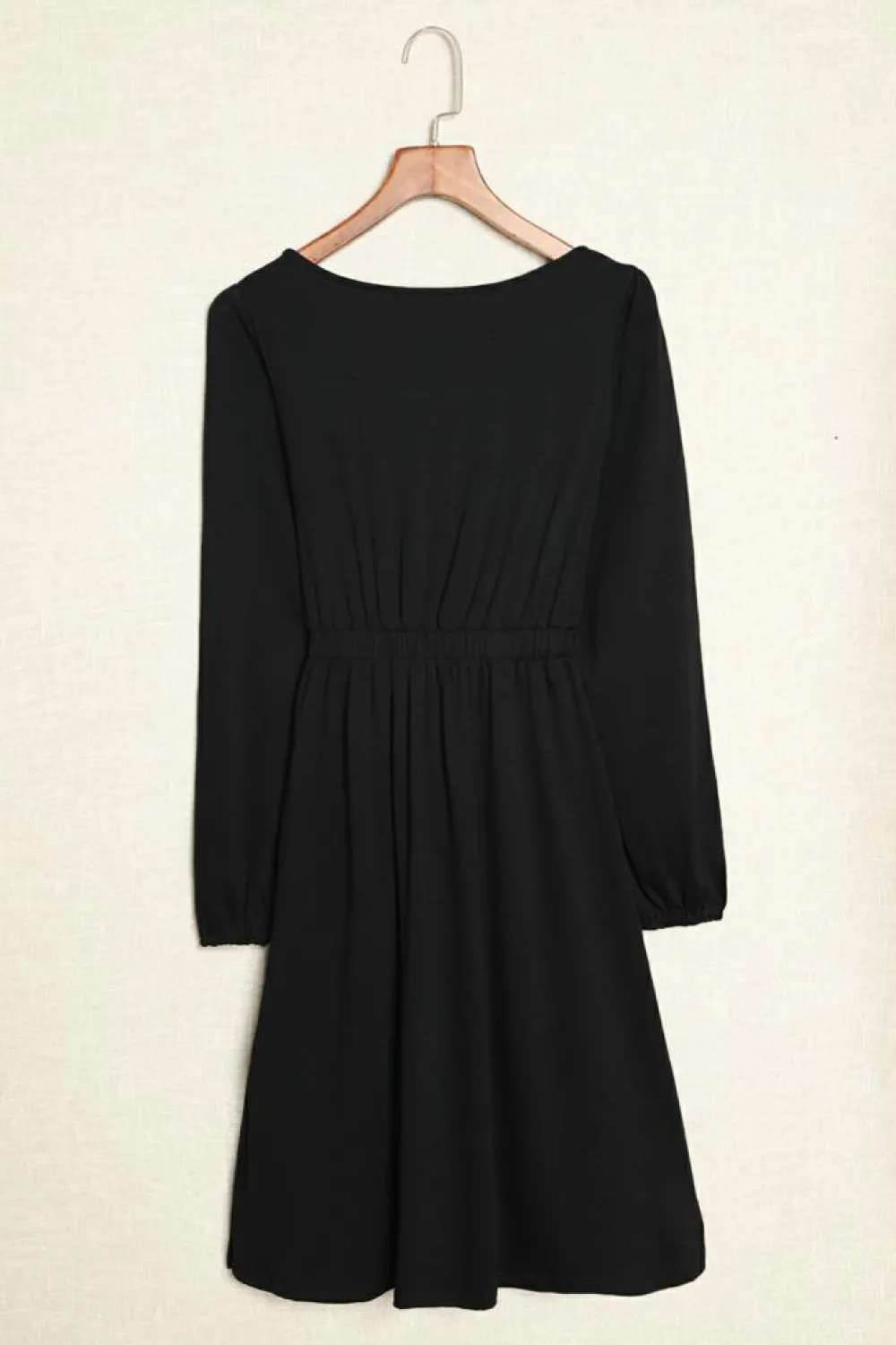 Sale Dear-Lover Button Up High Waist Long Sleeve Dress Black