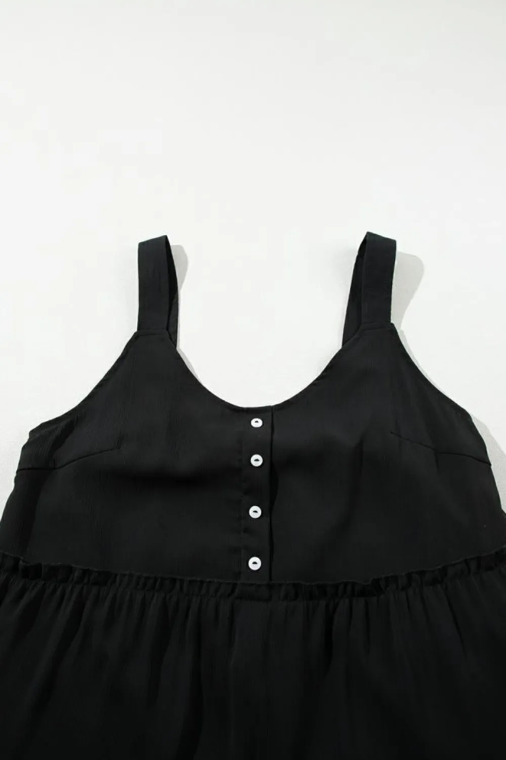 Outlet Dear-Lover Button V Neck Frilly Tiered Sleeveless Dress Black