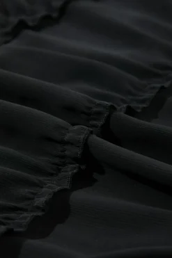 Outlet Dear-Lover Button V Neck Frilly Tiered Sleeveless Dress Black