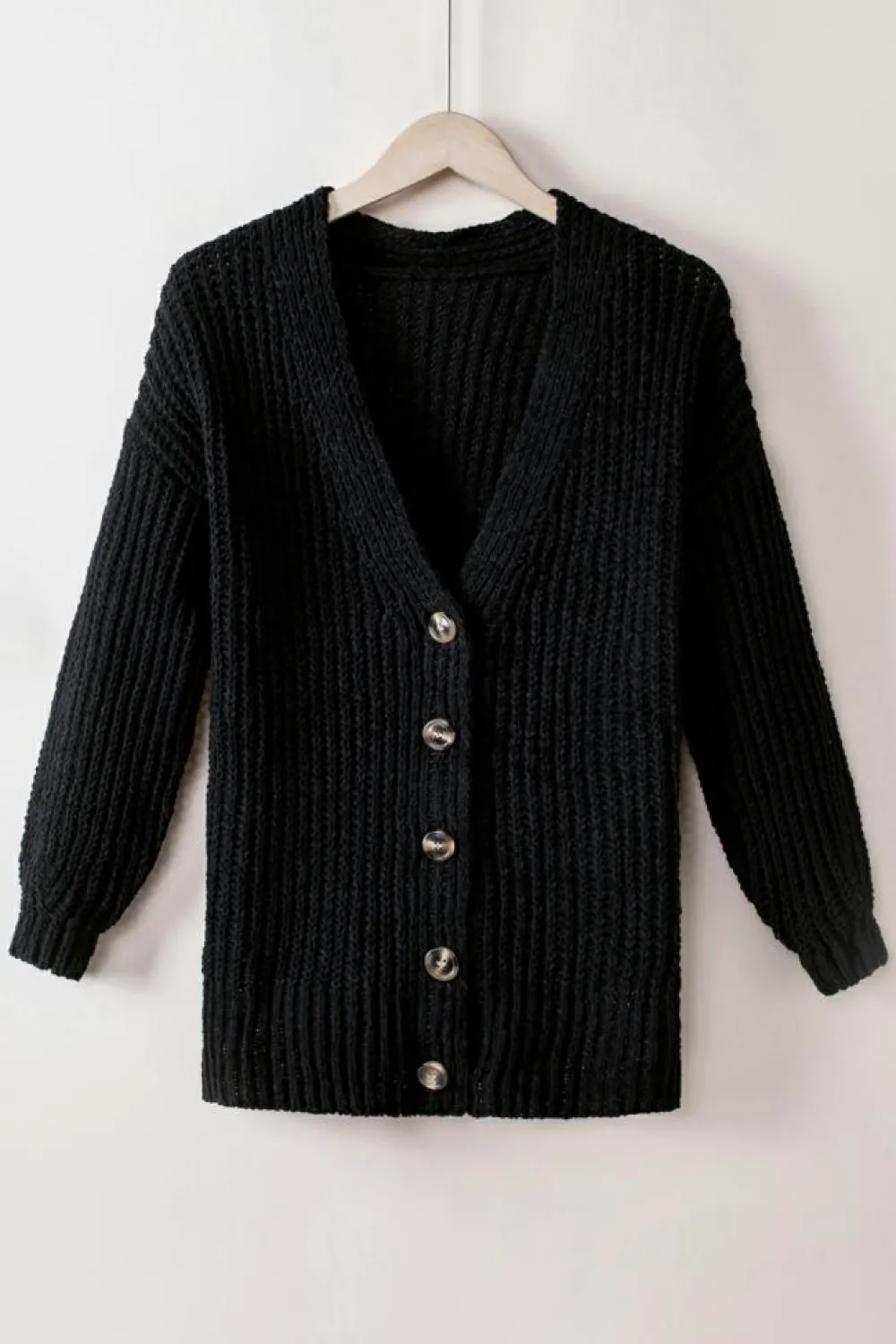Outlet Dear-Lover Buttoned Front Drop Shoulder Knitted Cardigan Black