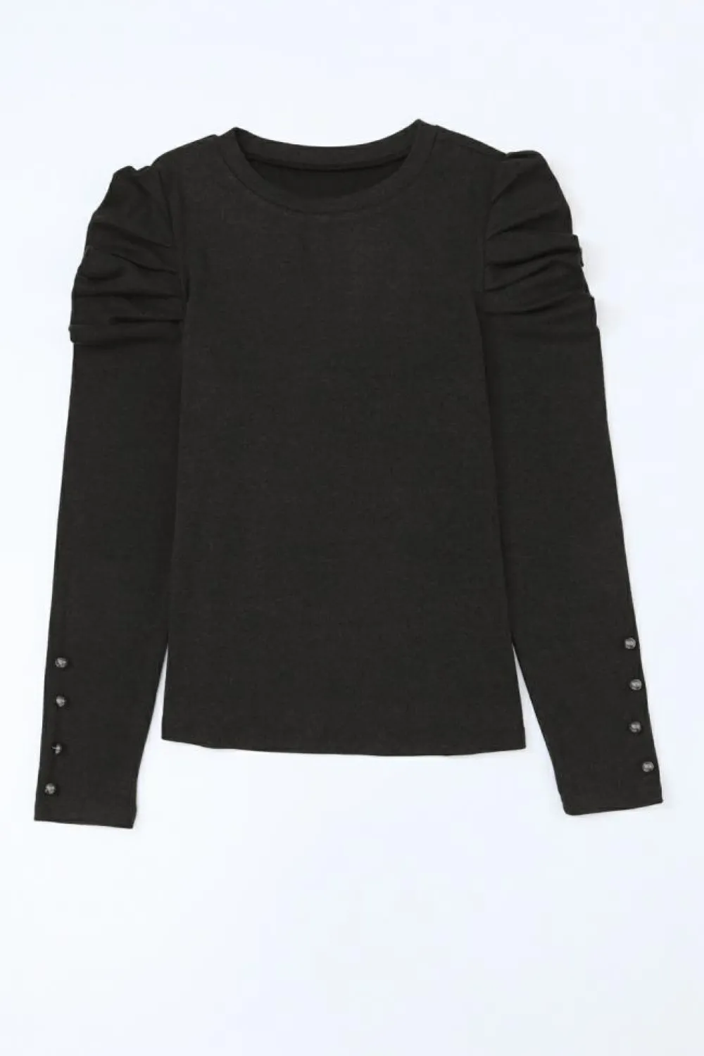 Best Dear-Lover Buttoned Puff Long Sleeve Sheath Top Black