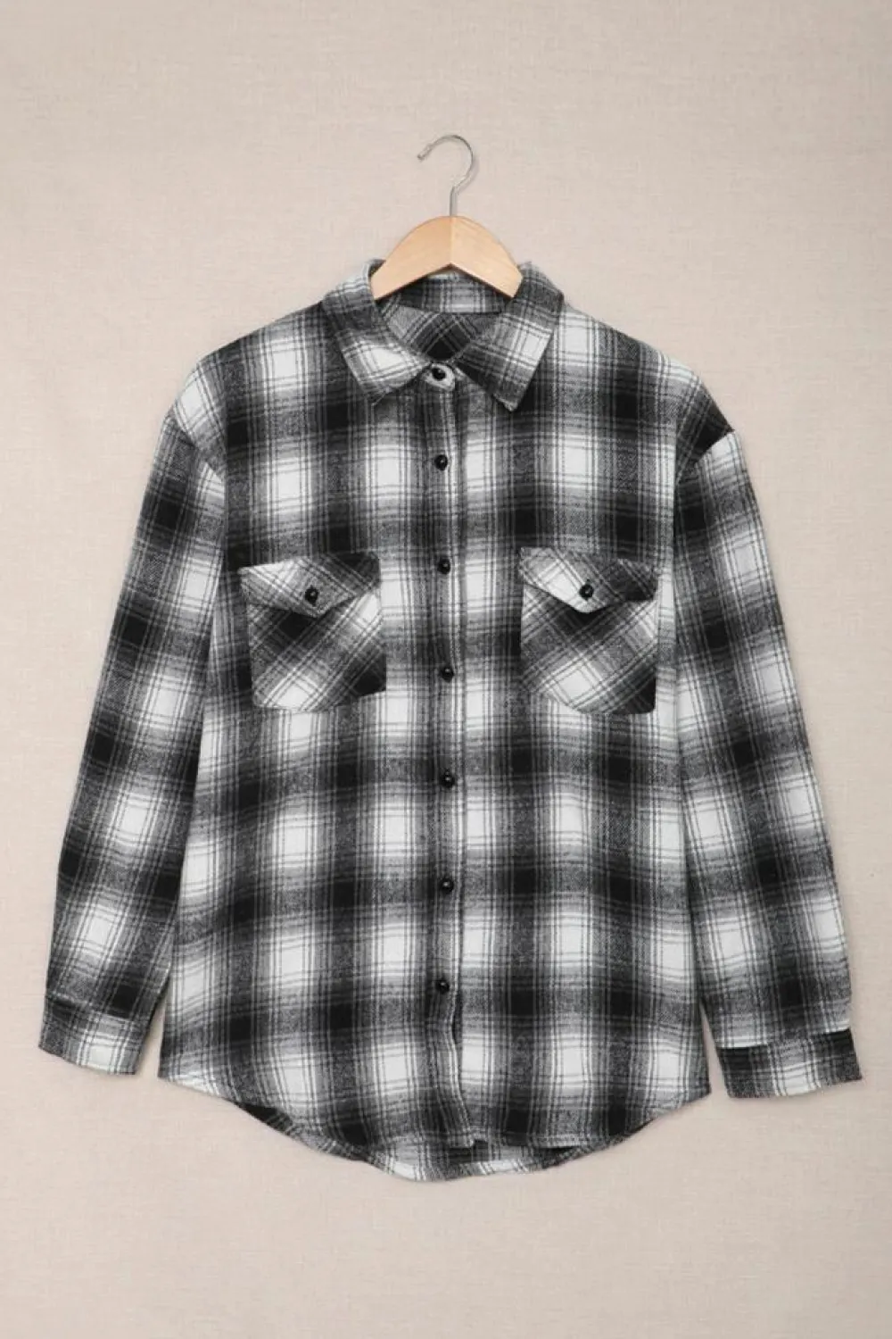 Sale Dear-Lover Buttons Pocketed Plaid Shacket Black