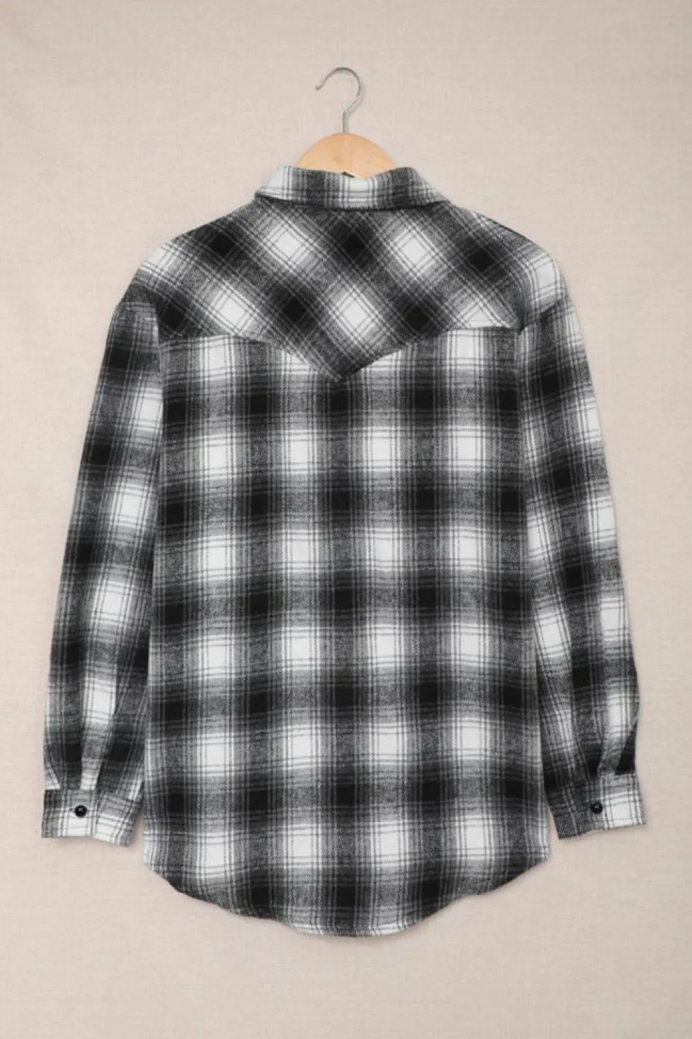 Sale Dear-Lover Buttons Pocketed Plaid Shacket Black