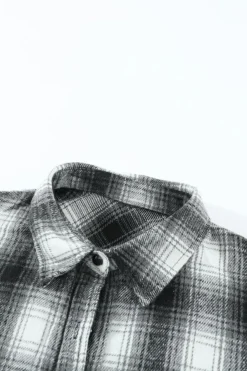 Sale Dear-Lover Buttons Pocketed Plaid Shacket Black