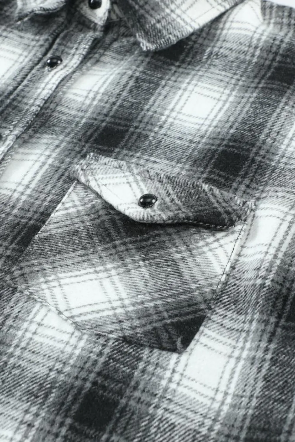 Sale Dear-Lover Buttons Pocketed Plaid Shacket Black