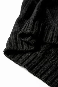 Fashion Dear-Lover Cable Knit Colorblock Satin Bowknot Short Sleeve Sweater Black