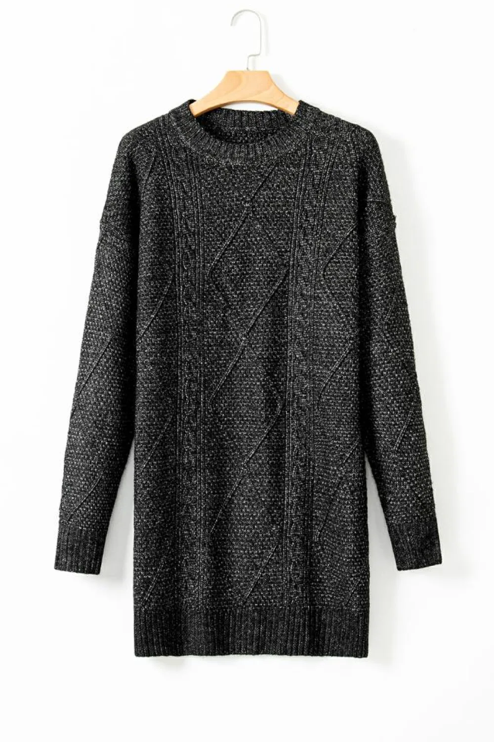 Sale Dear-Lover Cable Knit Drop Shoulder Loose Fit Sweater Dress Black