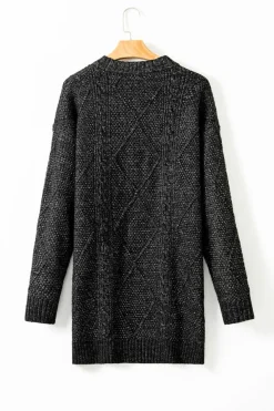 Sale Dear-Lover Cable Knit Drop Shoulder Loose Fit Sweater Dress Black