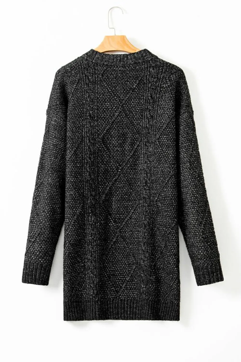 Sale Dear-Lover Cable Knit Drop Shoulder Loose Fit Sweater Dress Black