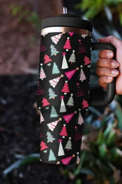 Online Dear-Lover Cartoon Christmas Tree Printed Thermos Cup 40oz Black