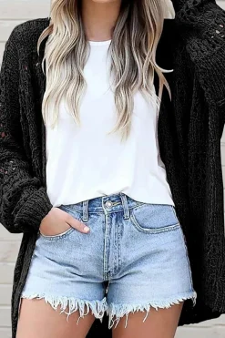 Fashion Dear-Lover Casual Hollowed Knit Dolman Sleeve Cardigan Black