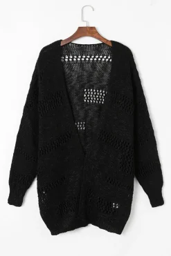 Fashion Dear-Lover Casual Hollowed Knit Dolman Sleeve Cardigan Black