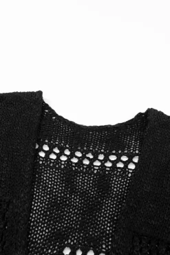Fashion Dear-Lover Casual Hollowed Knit Dolman Sleeve Cardigan Black