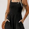 New Dear-Lover Casual Pocketed Smocked Sleeveless Romper Black