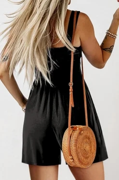 New Dear-Lover Casual Pocketed Smocked Sleeveless Romper Black