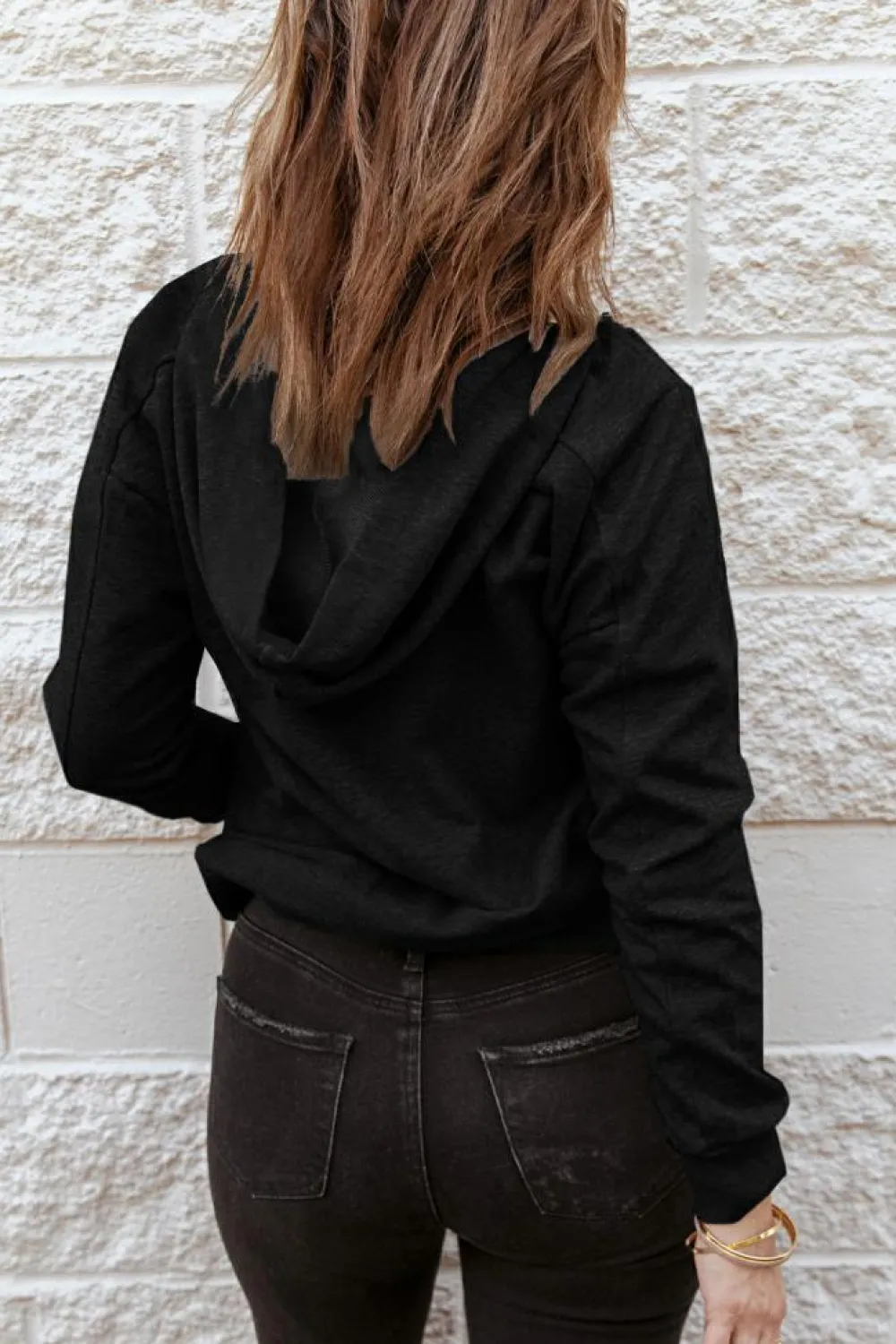 Discount Dear-Lover Casual Solid Color Lace-up Hoodie Black