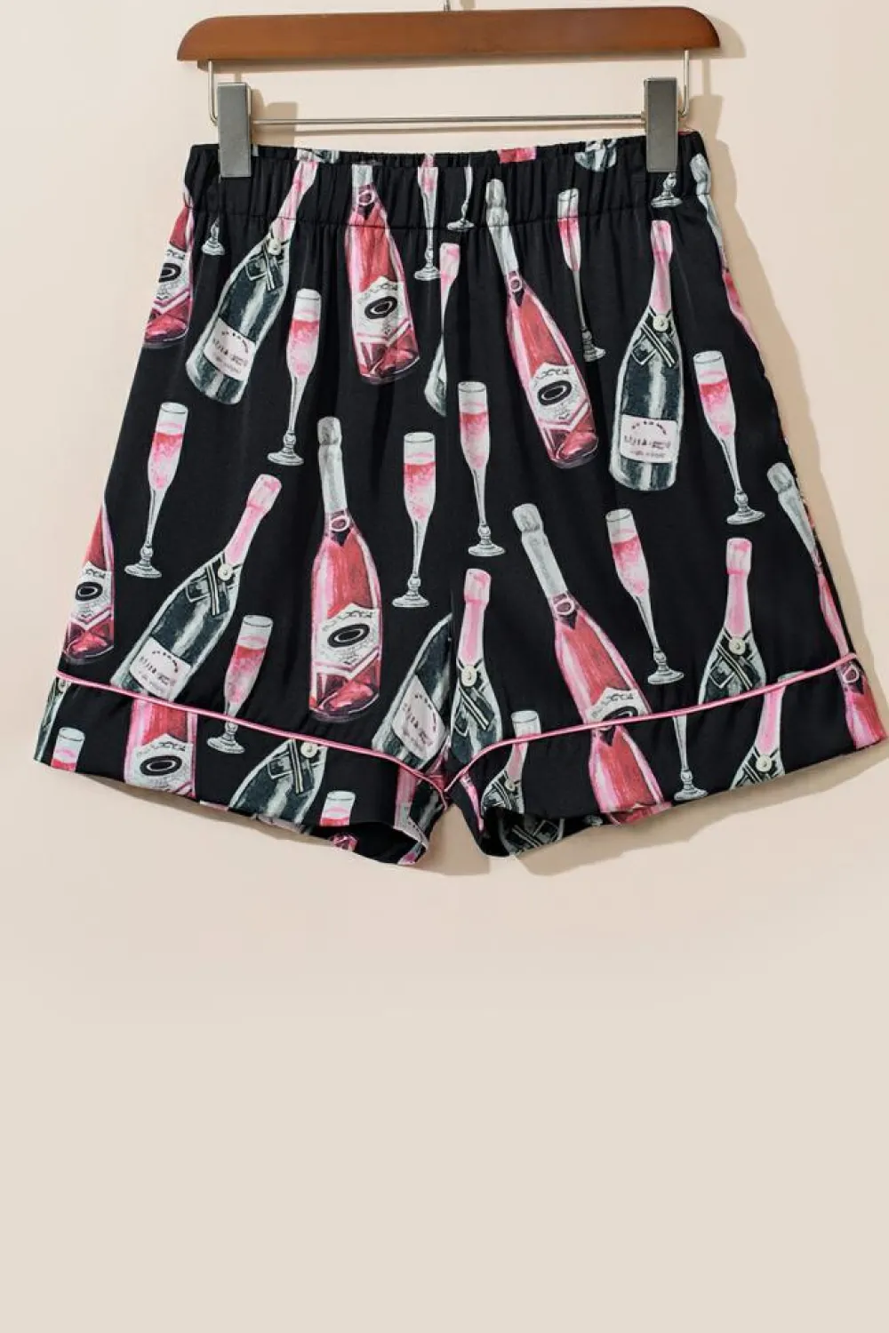 Sale Dear-Lover Champagne Print Silky Short Sleeve Pajamas Set Black