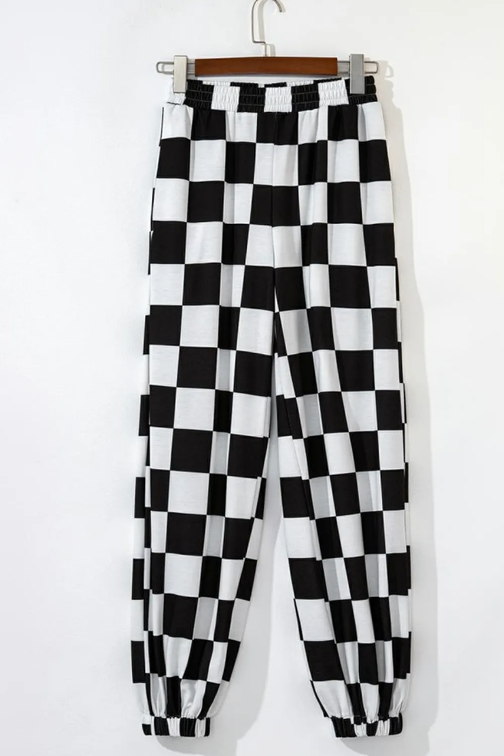 Clearance Dear-Lover Checkerboard Elastic Waist Pocketed Joggers Black