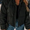 Fashion Dear-Lover Checkerboard Full Zipper Puffer Jacket Black