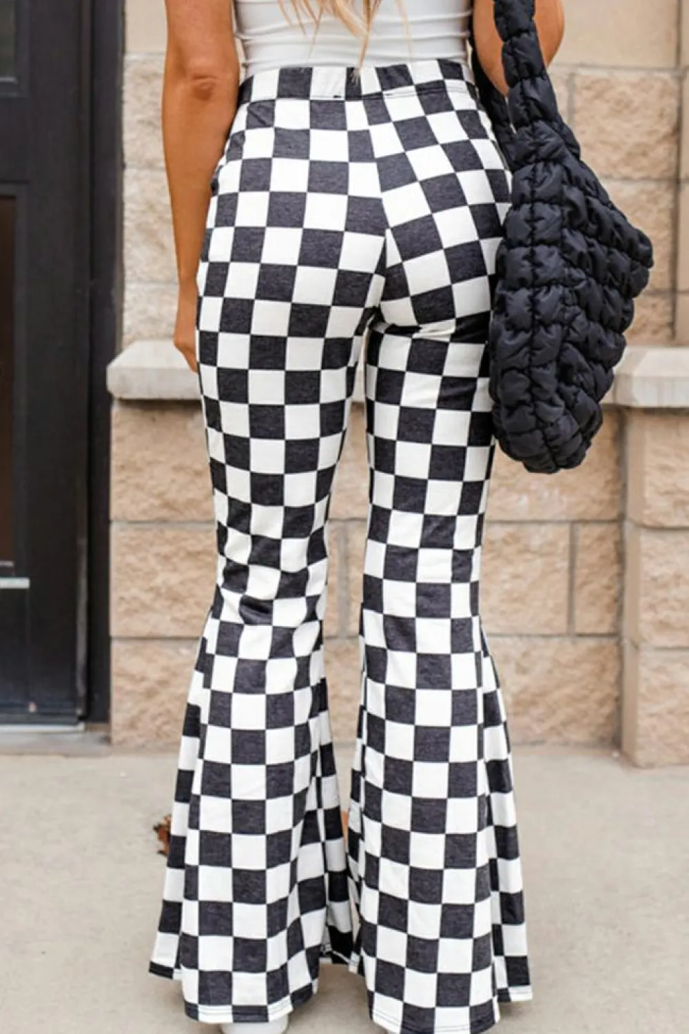 Best Dear-Lover Checkerboard High Rise Casual Flared Pants Black