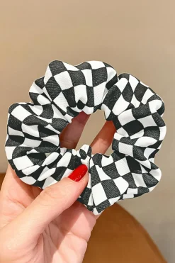 Hot Dear-Lover Checkerboard Pattern Cloth Hair Scrunchie Black