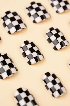 Online Dear-Lover Checkerboard Pattern Resin Square Nail Sticker Set Black