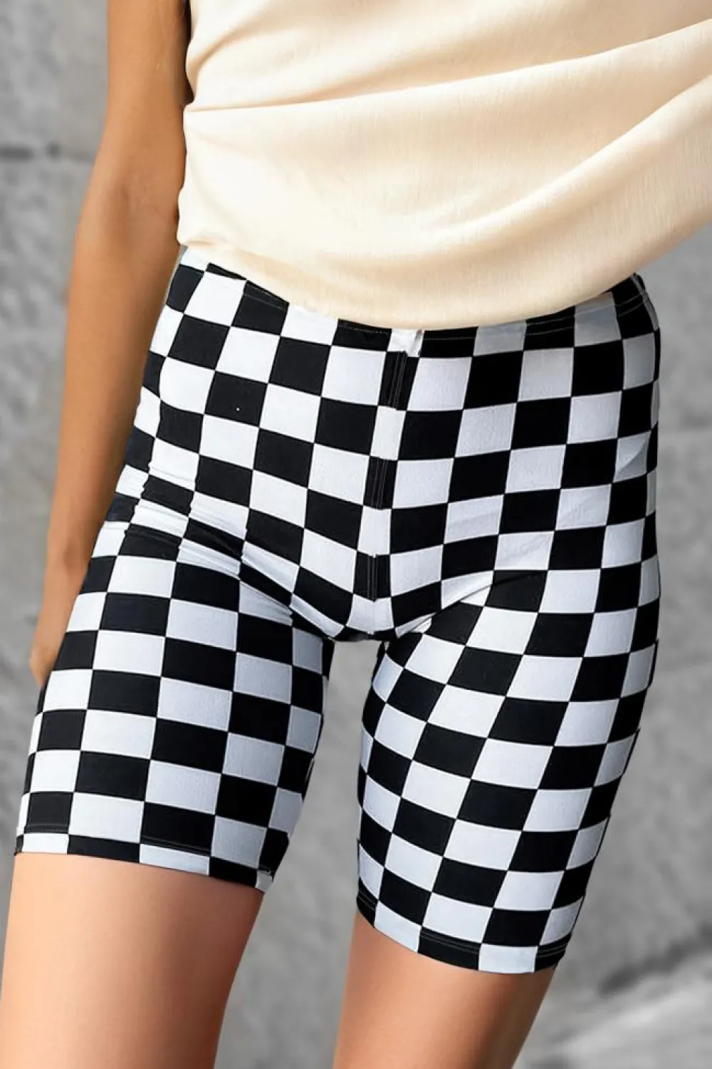 Clearance Dear-Lover Checkerboard Printed High Waist Biker Shorts Black