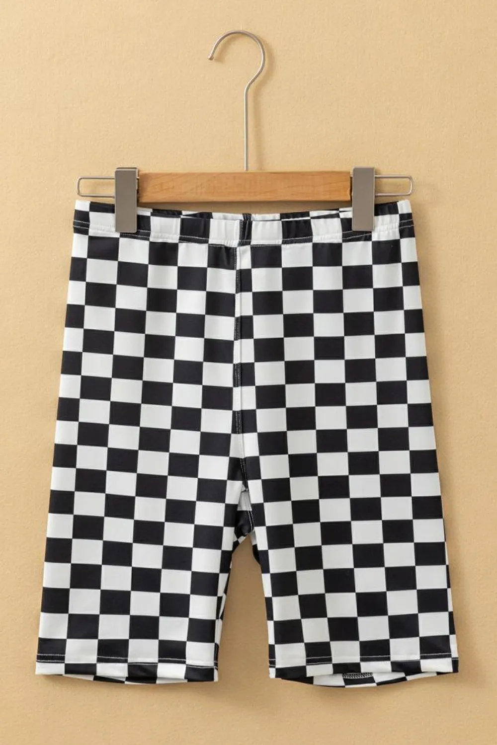Clearance Dear-Lover Checkerboard Printed High Waist Biker Shorts Black
