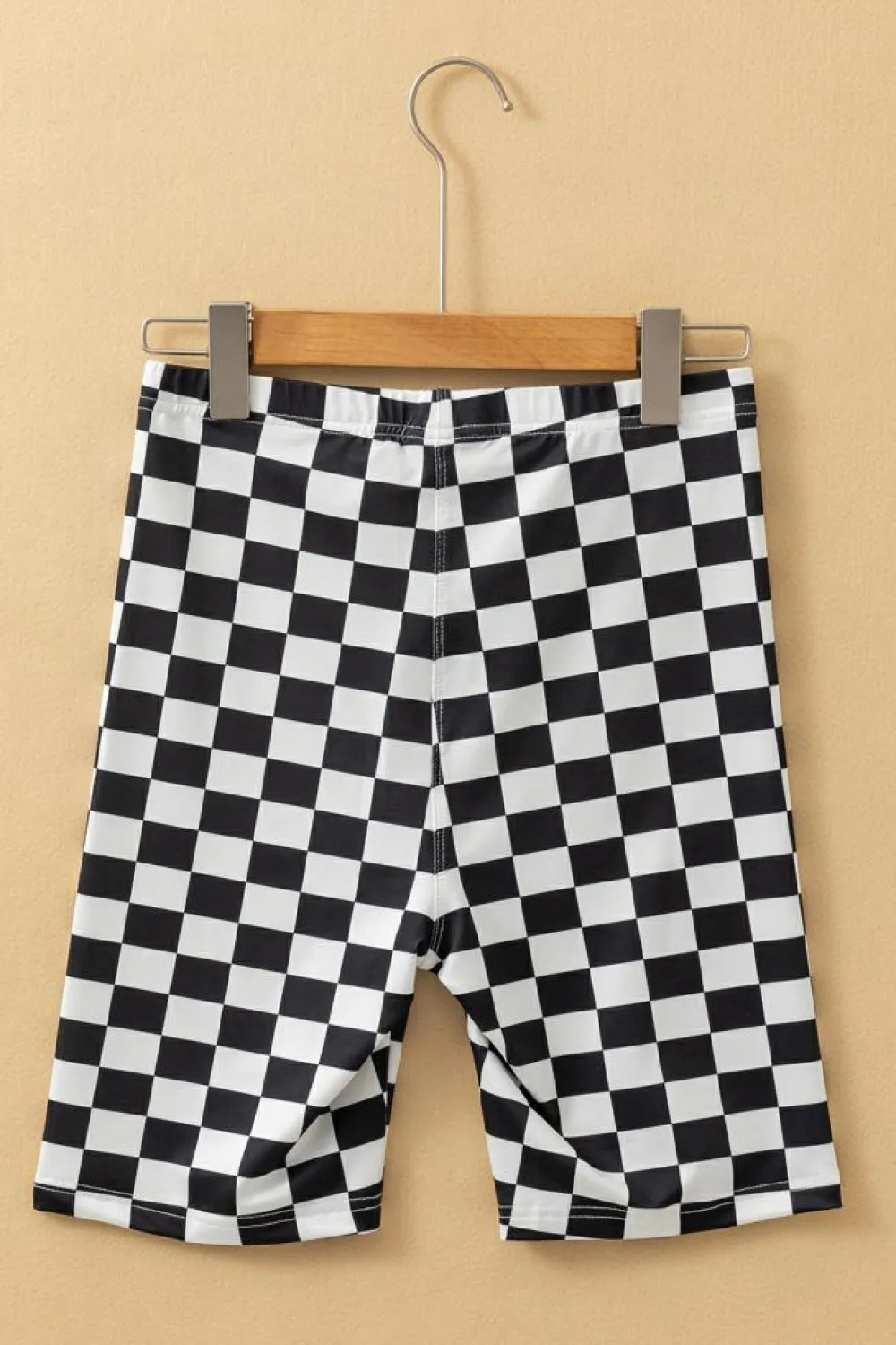 Clearance Dear-Lover Checkerboard Printed High Waist Biker Shorts Black