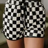 Online Dear-Lover Checkered Drawstring Elastic Waist Casual Shorts Black