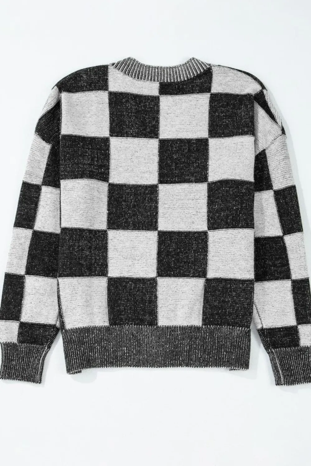 Sale Dear-Lover Checkered Drop Shoulder Buttoned V Neck Cardigan Black
