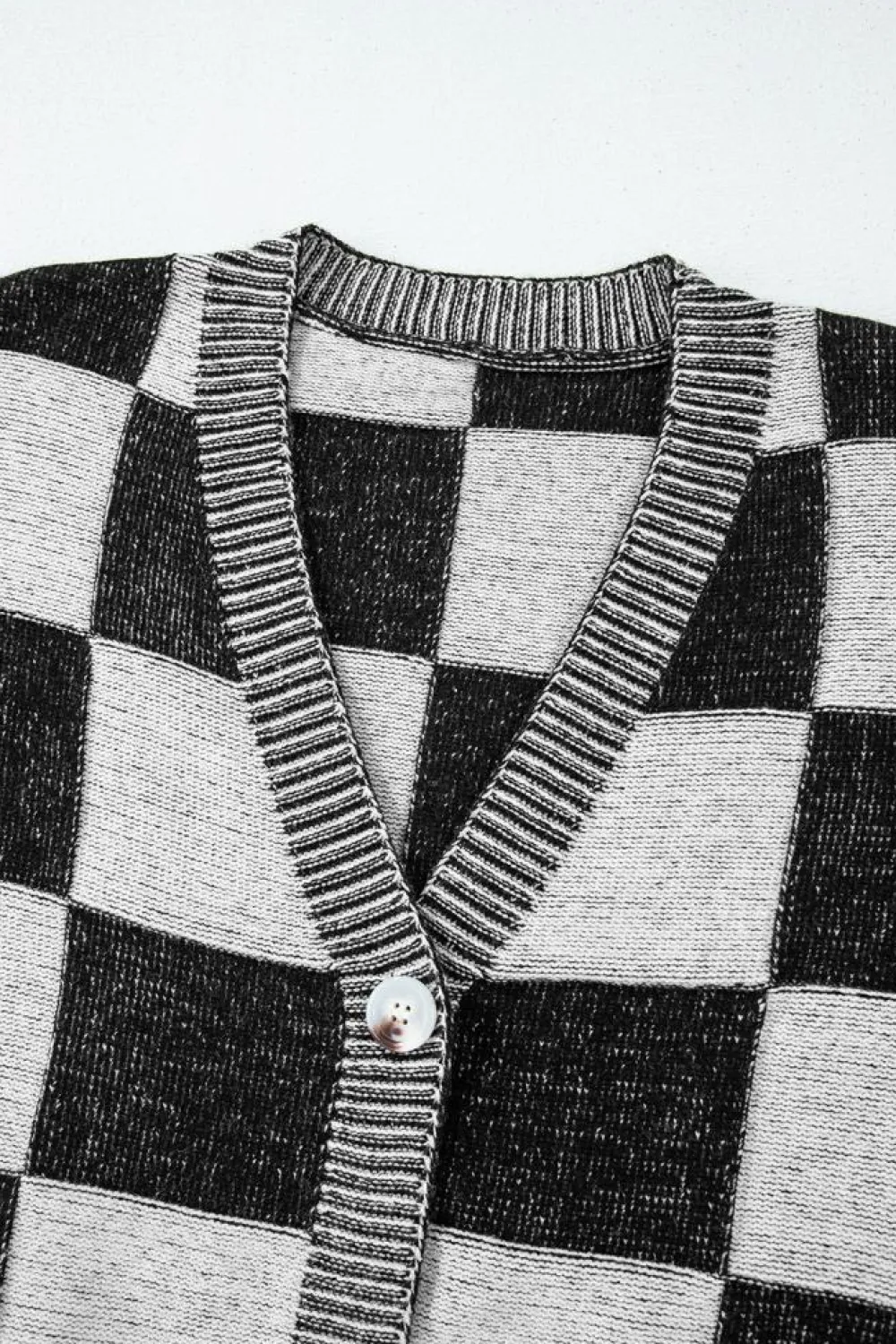 Sale Dear-Lover Checkered Drop Shoulder Buttoned V Neck Cardigan Black