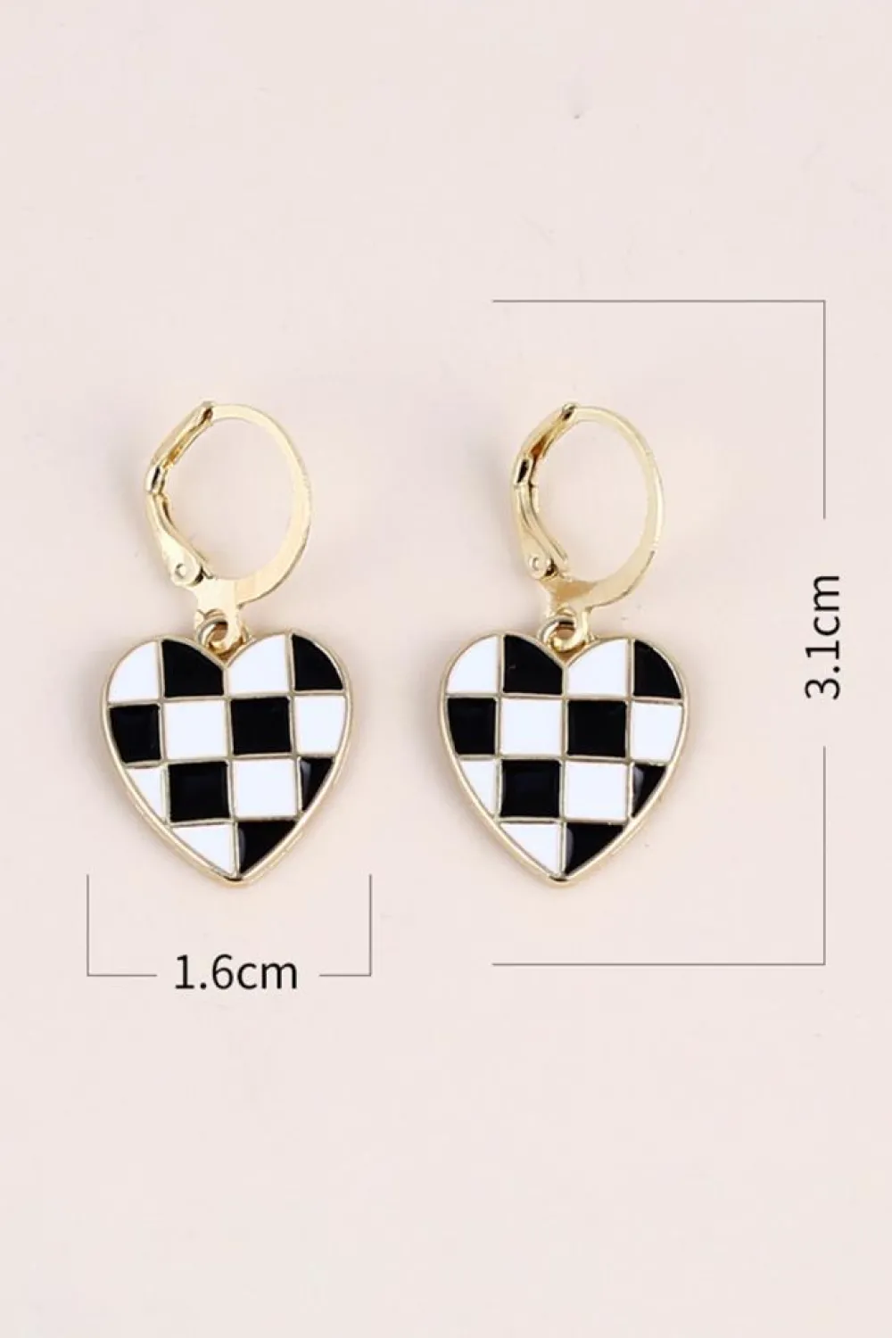 Best Dear-Lover Checkered Heart Shape Hoop Dangle Earrings Black