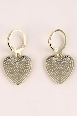 Best Dear-Lover Checkered Heart Shape Hoop Dangle Earrings Black