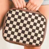 Clearance Dear-Lover Checkered Multiple Compartments PU Leather Cosmetic Bag Black