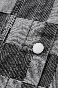 Discount Dear-Lover Checkered Patchwork Button up Denim Jacket Black