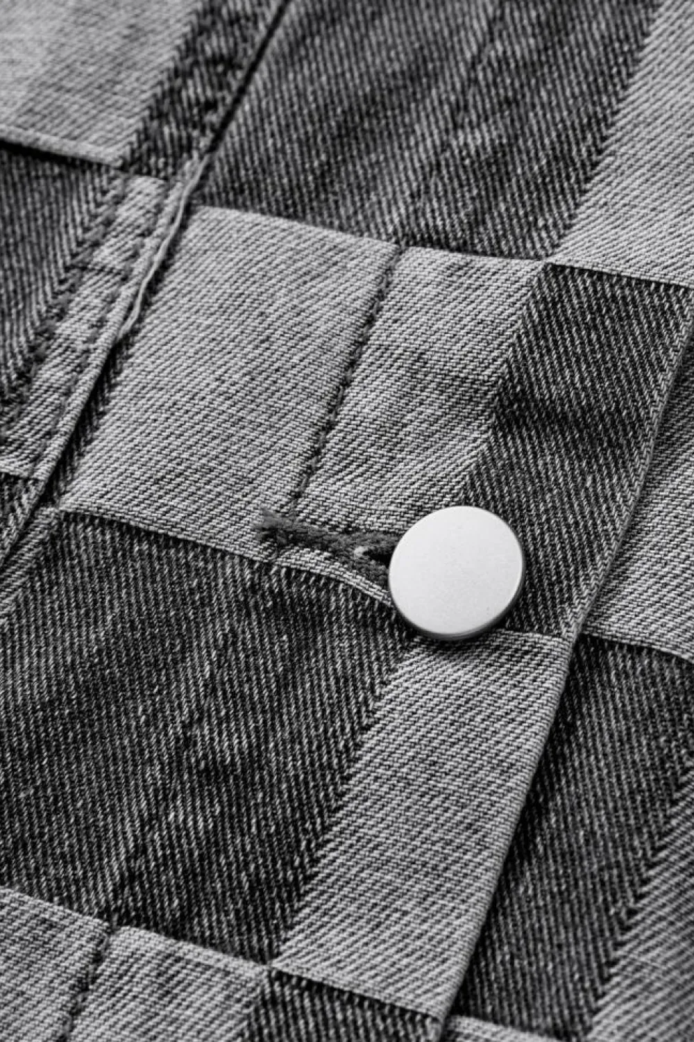 Discount Dear-Lover Checkered Patchwork Button up Denim Jacket Black