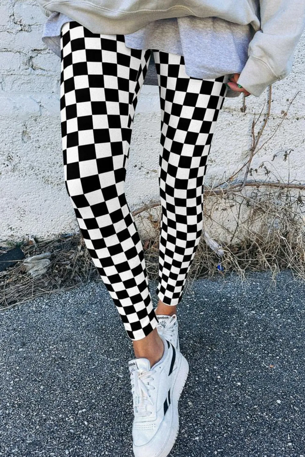 Online Dear-Lover Checkered Pattern High Waist Skinny Leggings Black