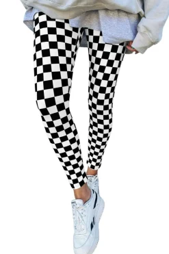 Online Dear-Lover Checkered Pattern High Waist Skinny Leggings Black