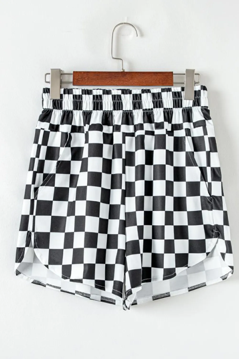 Discount Dear-Lover Checkered Print High Waist Casual Shorts Black