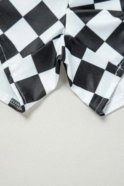 Discount Dear-Lover Checkered Print High Waist Casual Shorts Black