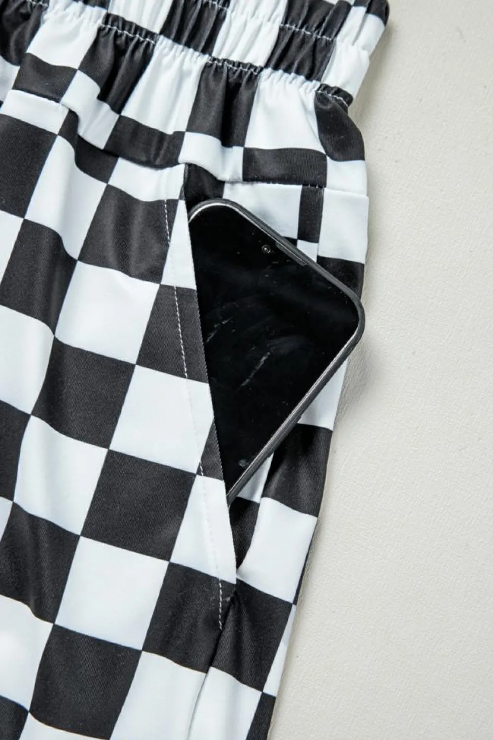 Discount Dear-Lover Checkered Print High Waist Casual Shorts Black