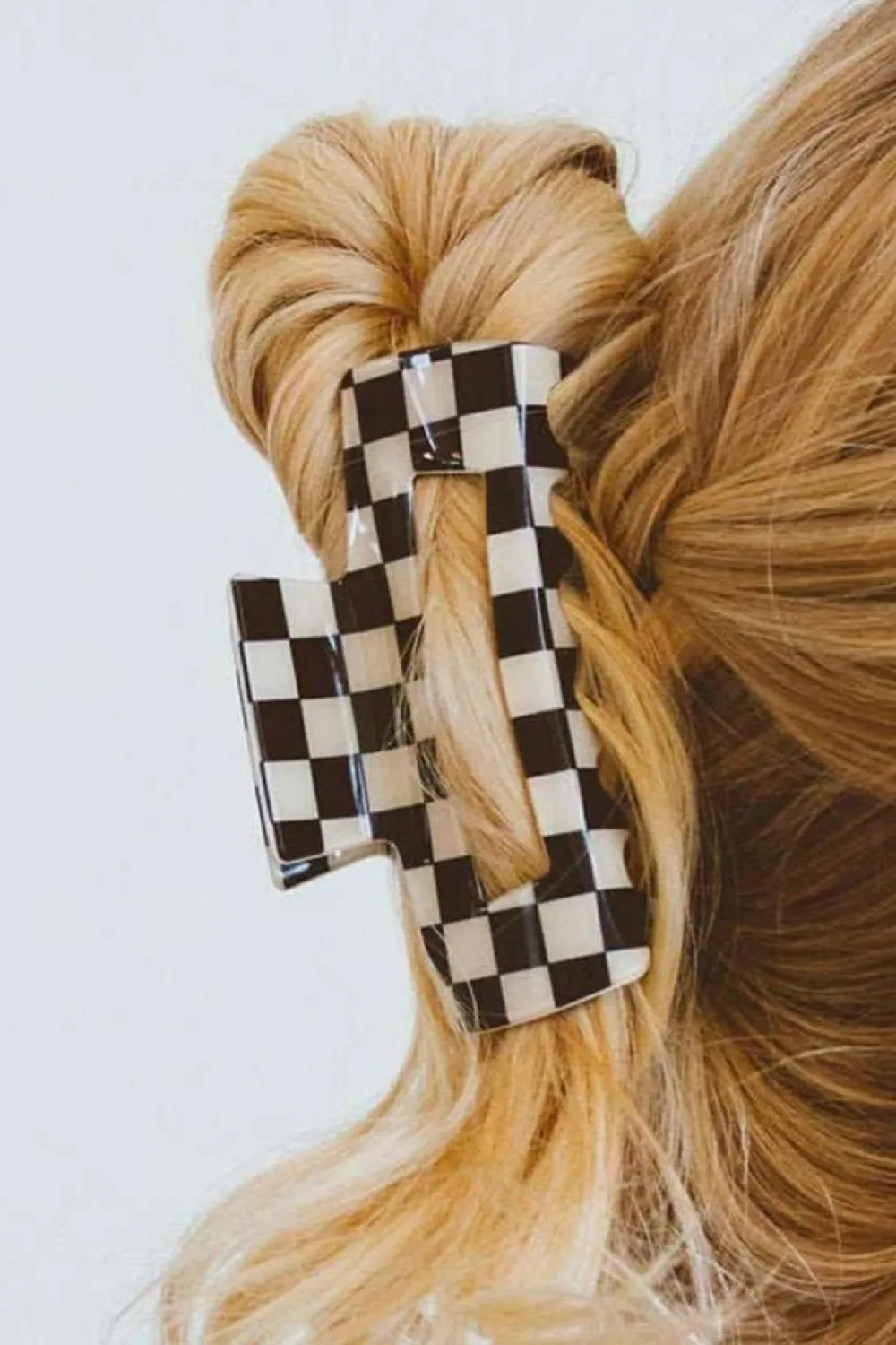 New Dear-Lover Checkered Print Hollow Out Hair Clip Black