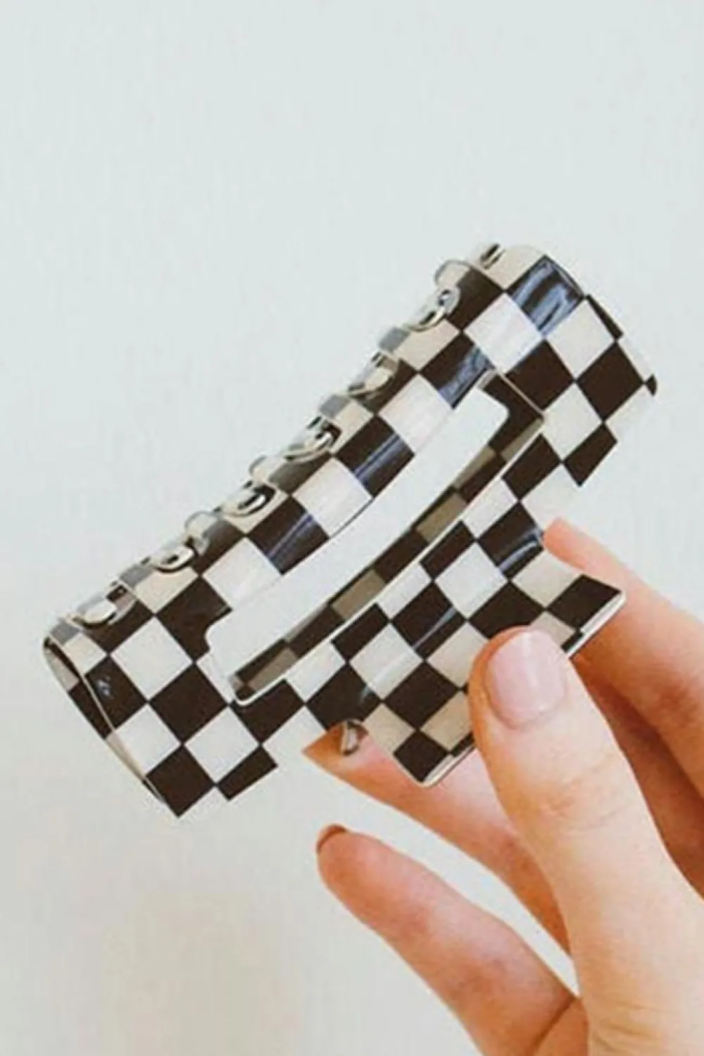 New Dear-Lover Checkered Print Hollow Out Hair Clip Black