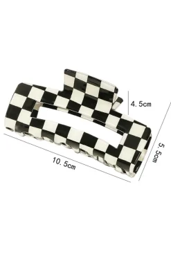 New Dear-Lover Checkered Print Hollow Out Hair Clip Black